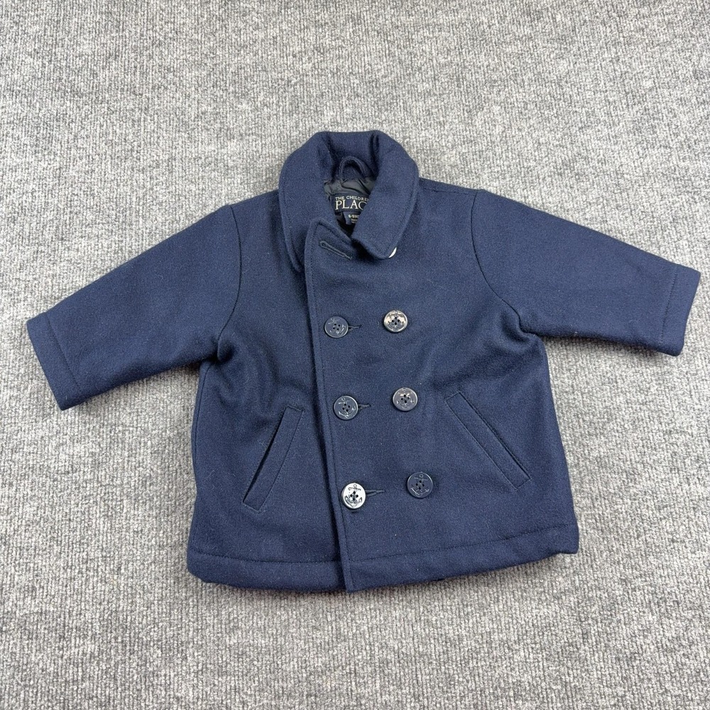 The Children's Place Pea Coat Infant Boys 6-9 Months Blue Wool Double Breasted